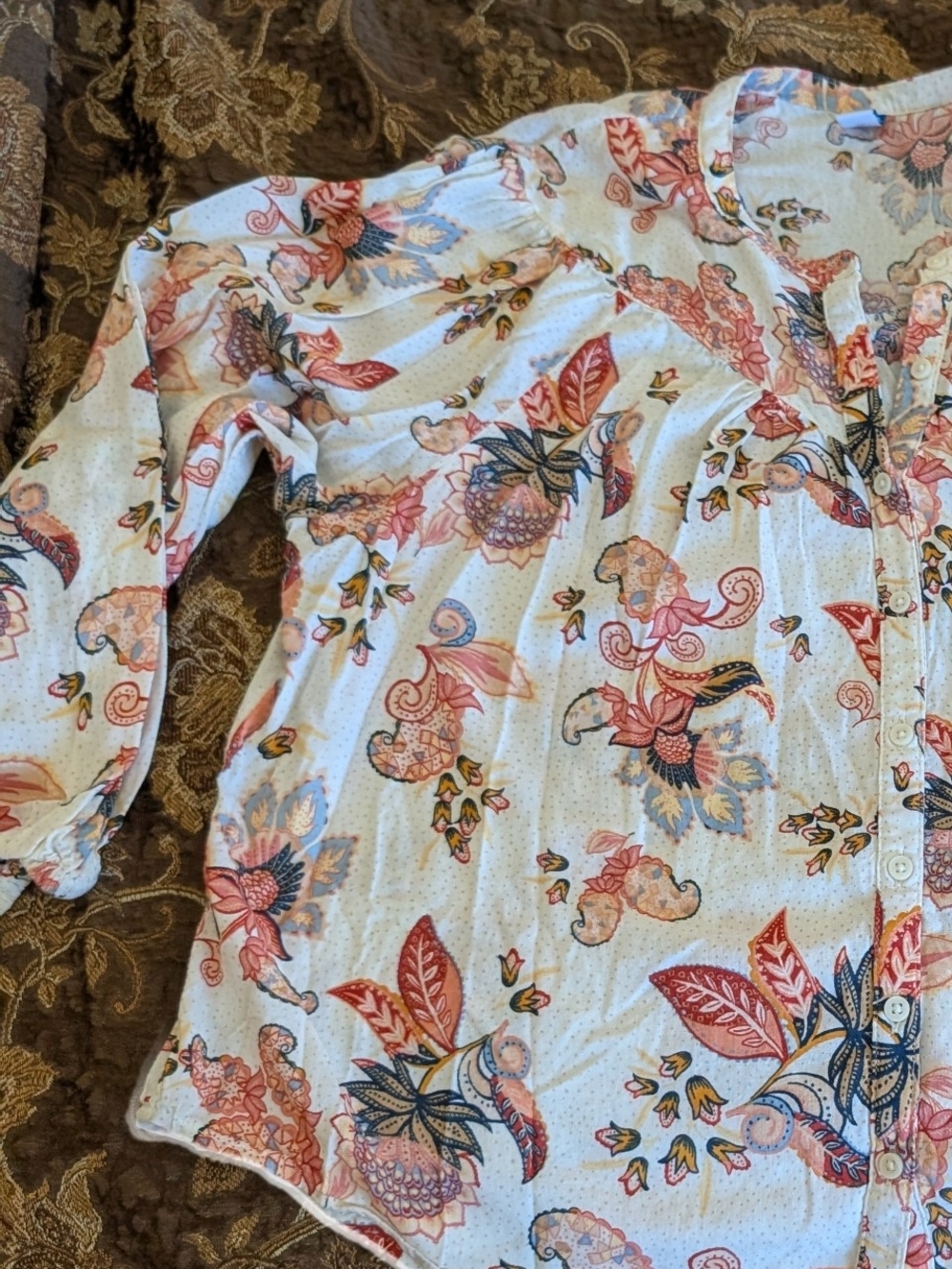 Old Navy Floral Boho Button-Down in Coral, Navy & Cream